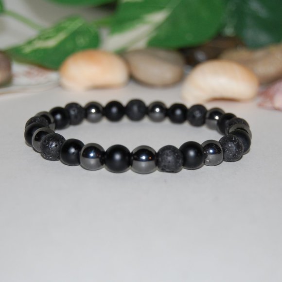 Triple Stone Beads Bracelet,Onyx,Lava,Magnetic,Triple energy Bracelet,Men,Women - Picture 2 of 3